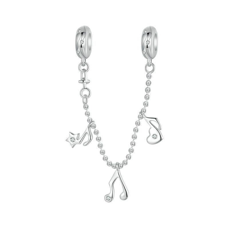 925 Sterling Silver Platinum Plated Note Safety Chain Pendant
