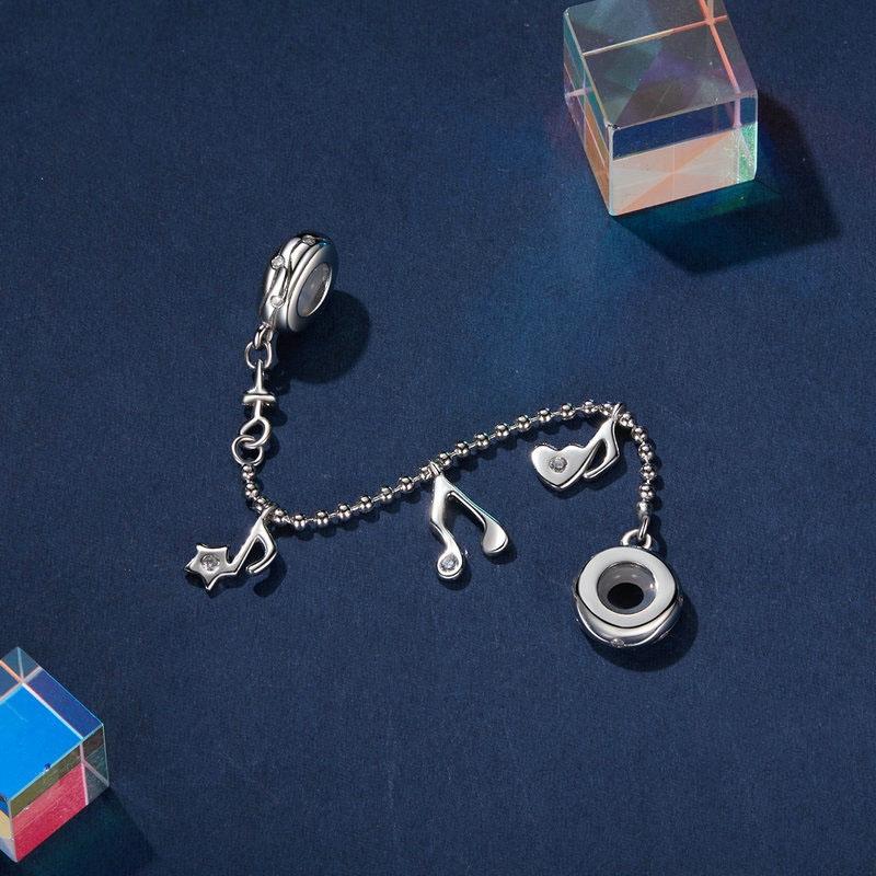 925 Sterling Silver Platinum Plated Note Safety Chain Pendant