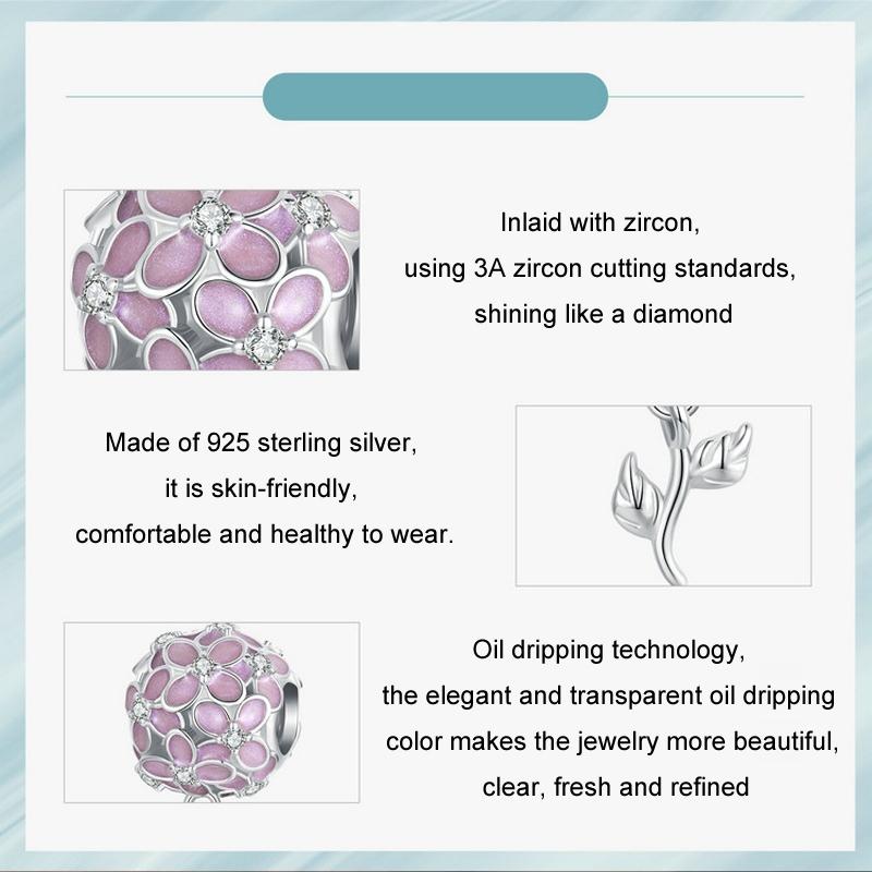 925 Sterling Silver Platinum Plated Zircon Flower Beads