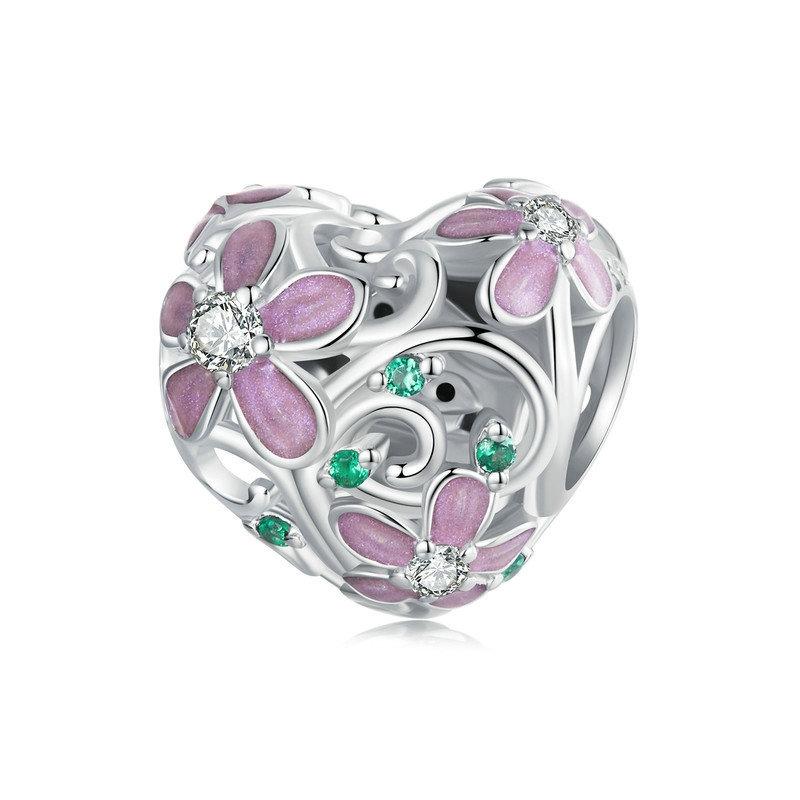 925 Sterling Silver Platinum Plated Zircon Heart Flower Vine Diy Beads