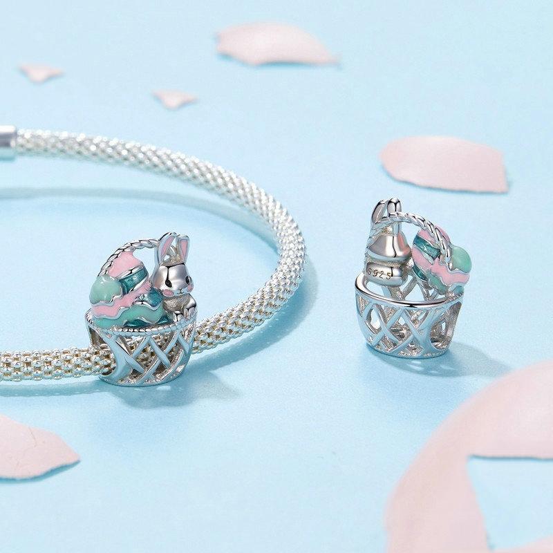 925 Sterling Silver Easter Basket Egg Rabbit Beads