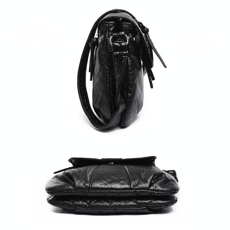 Soft Washed Leather Messenger Bag for Women - Fashionable and Versatile - Black