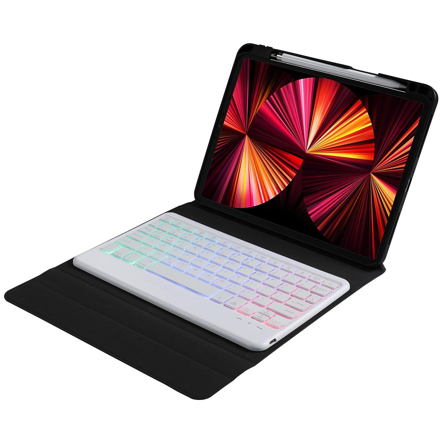 10.2 / 10.5 Inch Bluetooth Keyboard Tablet Case With Triangle Holder & Pen Slot - Black Diamond Pattern