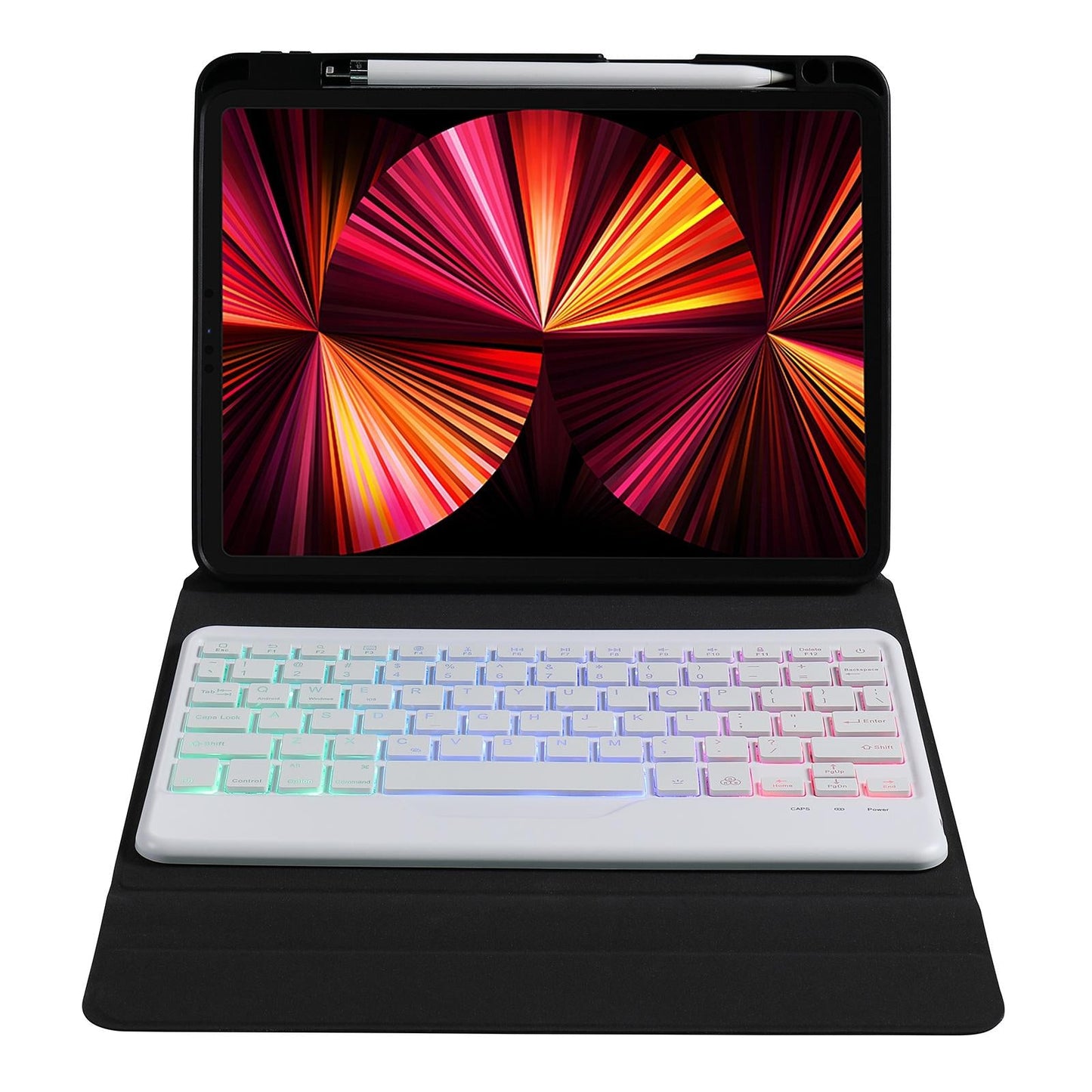 10.2 / 10.5 Inch Bluetooth Keyboard Tablet Case With Triangle Holder & Pen Slot - Black Diamond Pattern