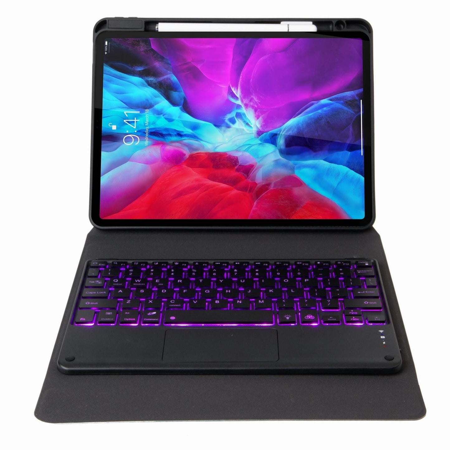 Bluetooth Keyboard Leather Case For Ipad 9.7 2018 / 2017 With Backlight & Three-Fold Holder - Rainbow