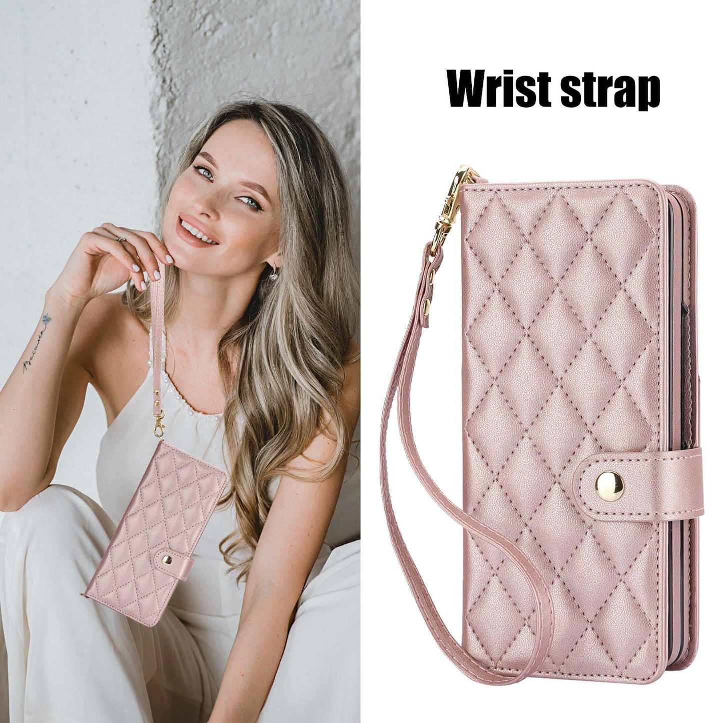 For Samsung Galaxy z Fold4 5G Multifunctional Rhombic Leather Crossbody Phone Case - White