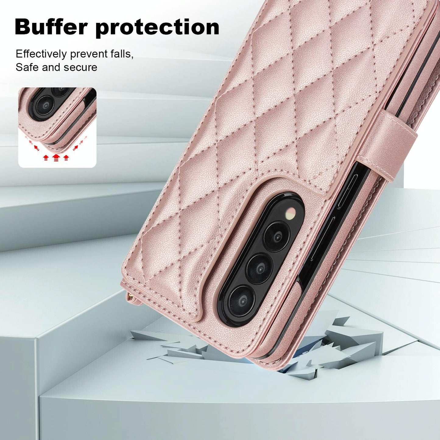 For Samsung Galaxy z Fold4 5G Multifunctional Rhombic Leather Crossbody Phone Case - White