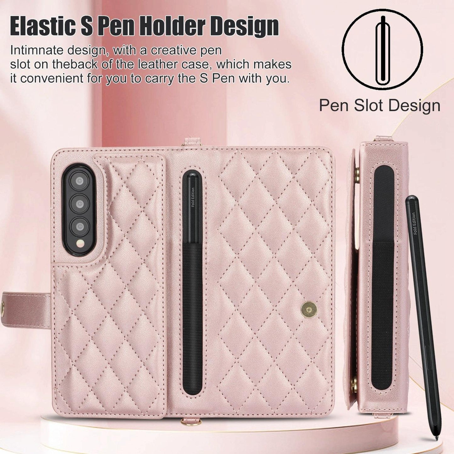 For Samsung Galaxy z Fold4 5G Multifunctional Rhombic Leather Crossbody Phone Case - White