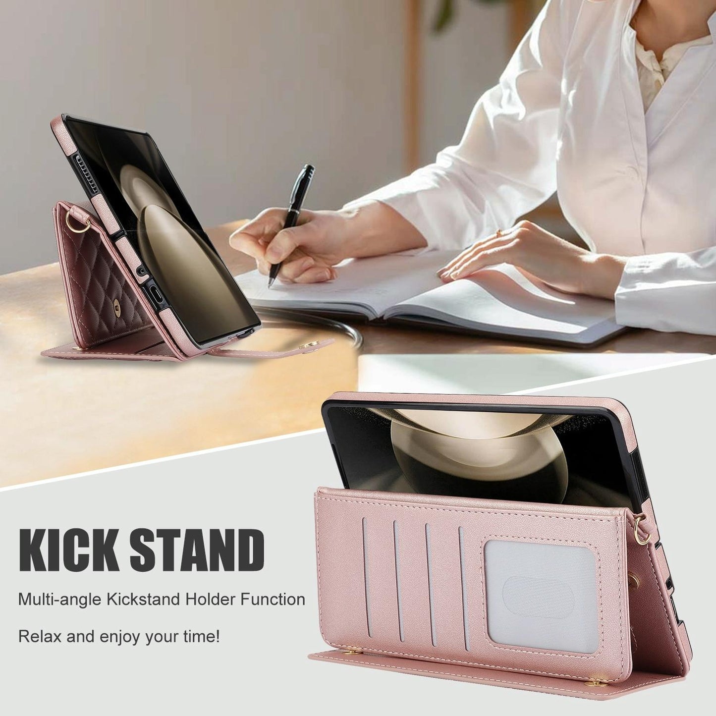 For Samsung Galaxy z Fold4 5G Multifunctional Rhombic Leather Crossbody Phone Case - White