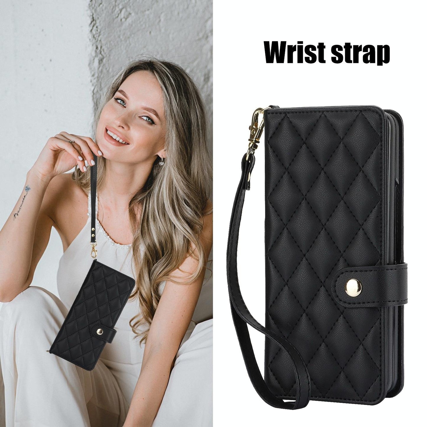 For Samsung Galaxy z Fold4 5G Multifunctional Rhombic Leather Crossbody Phone Case - White