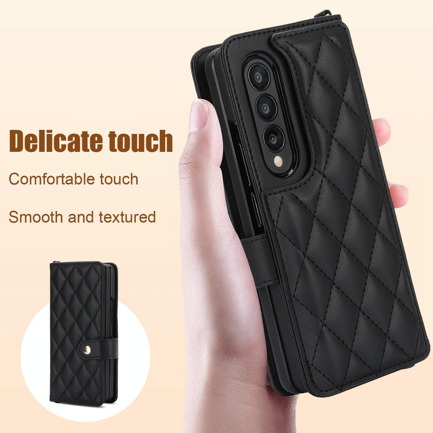 For Samsung Galaxy z Fold4 5G Multifunctional Rhombic Leather Crossbody Phone Case - White
