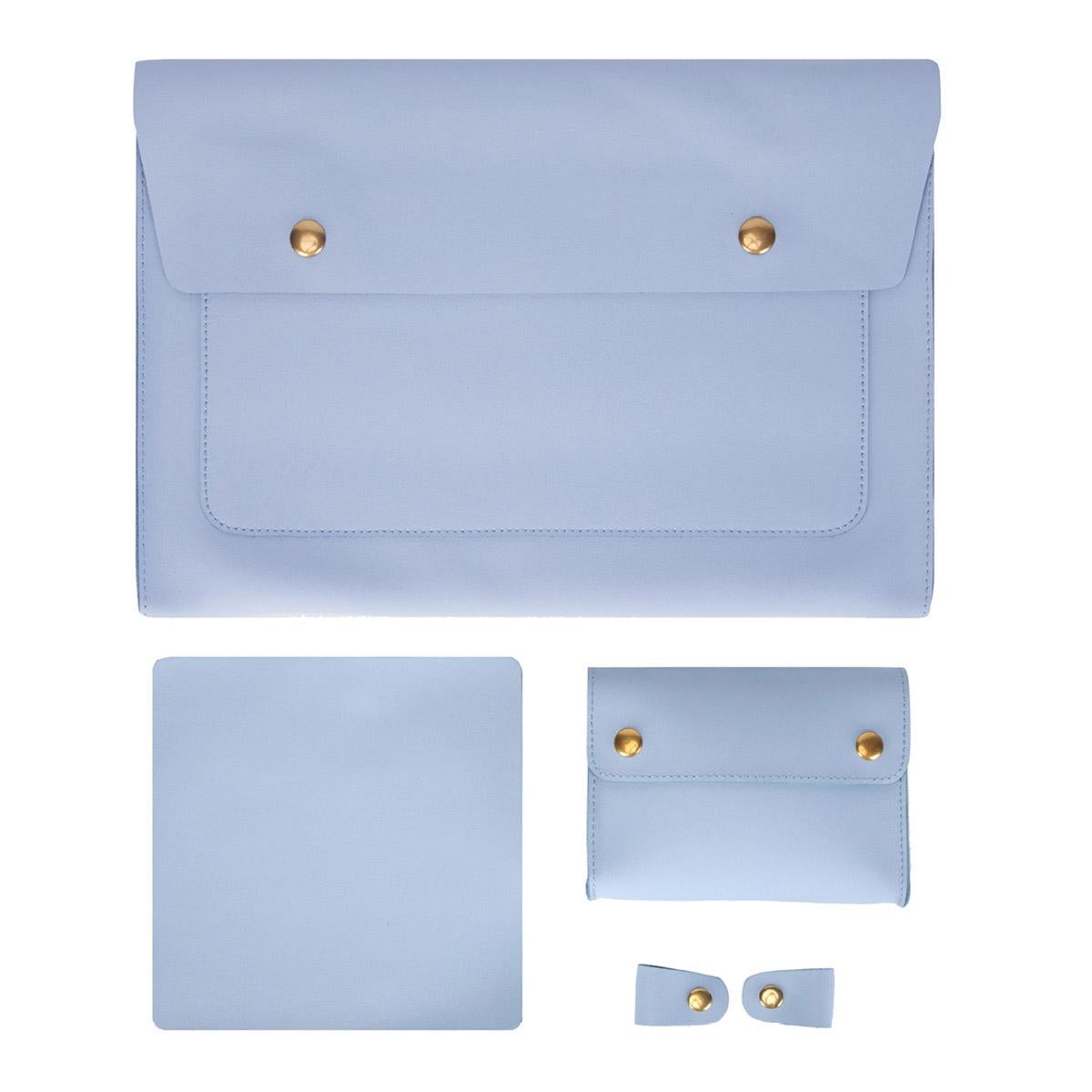 3-in-1 Waterproof Leather Laptop Liner Bag - 14 Inches - Light Grey