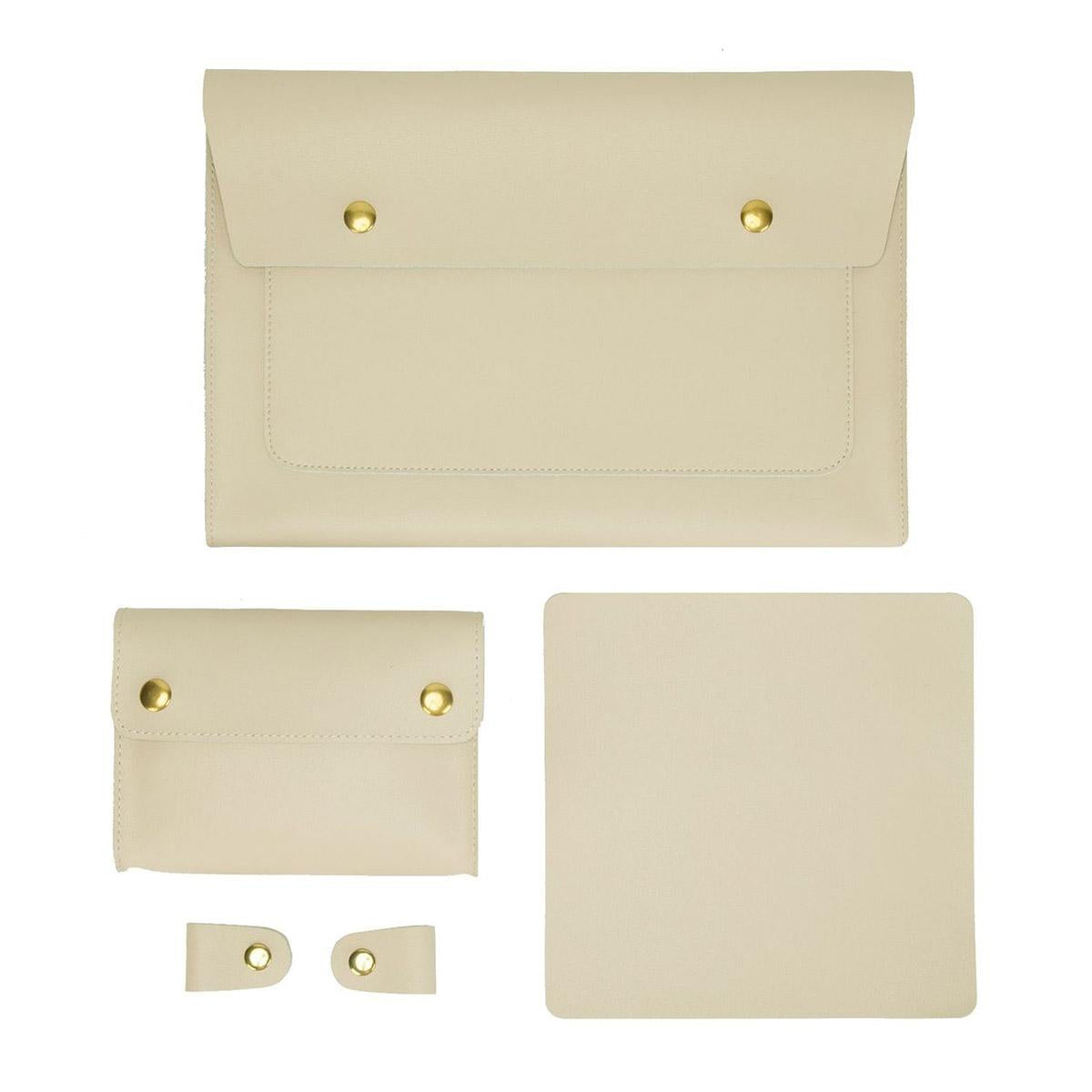 3-in-1 Waterproof Leather Laptop Liner Bag - 14 Inches - Light Grey