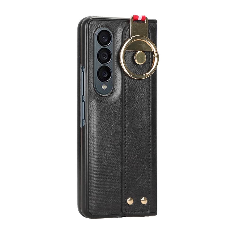 For Samsung Galaxy z Fold4 5G Leather Wristband Phone Case - Back Cover - Black