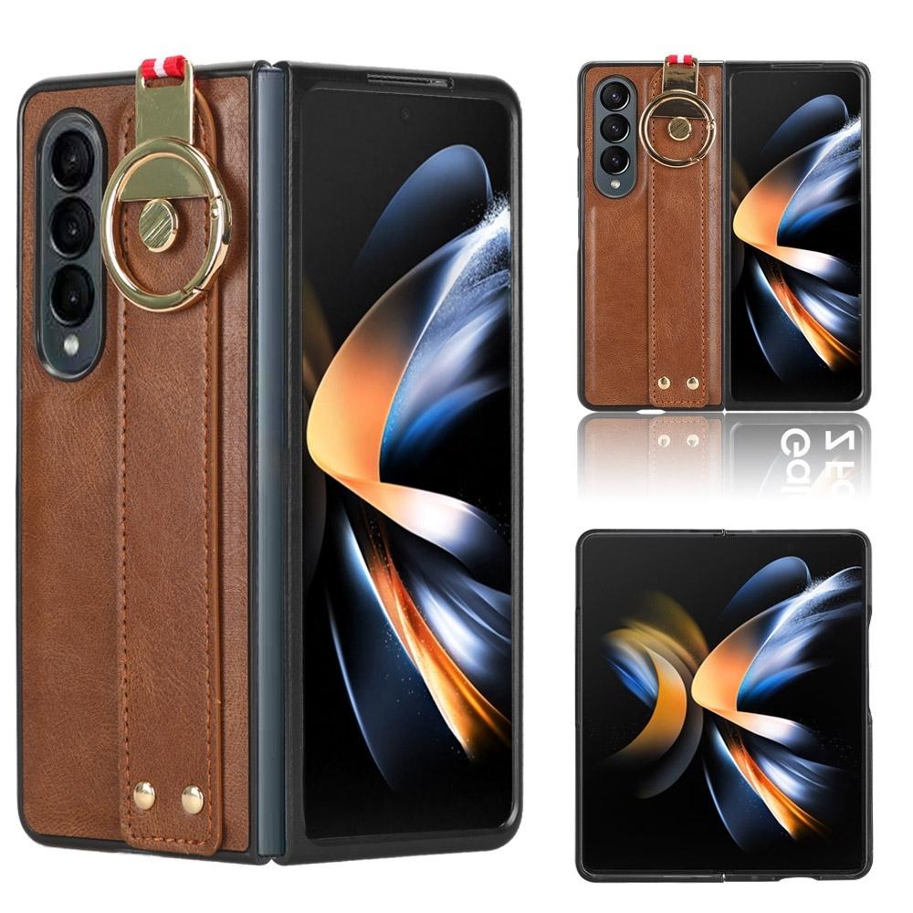 For Samsung Galaxy z Fold4 5G Leather Wristband Phone Case - Back Cover - Black