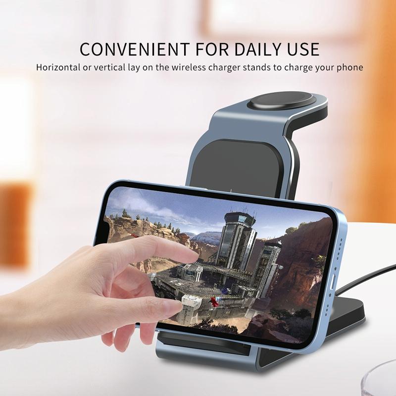 3 In 1 Vertical Metal Wireless Charger - Silver