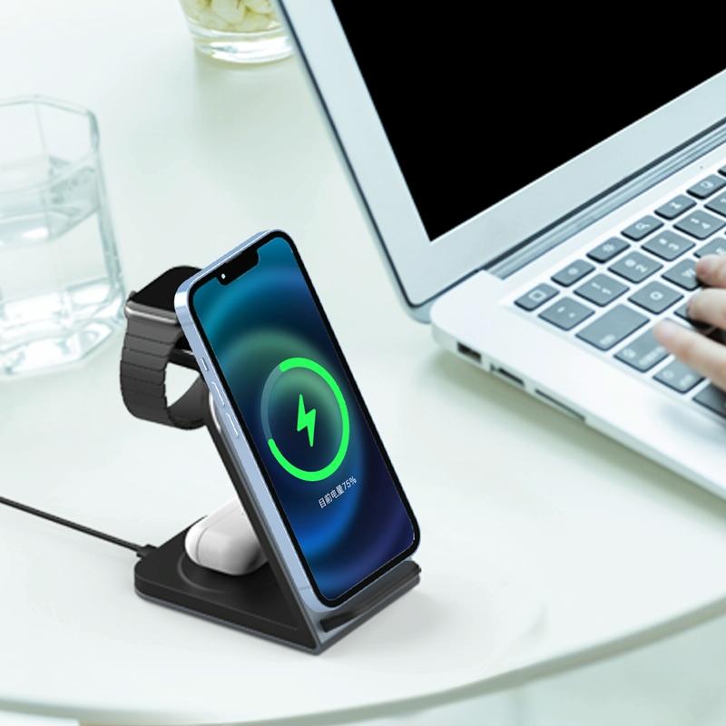 3 In 1 Vertical Metal Wireless Charger - Silver