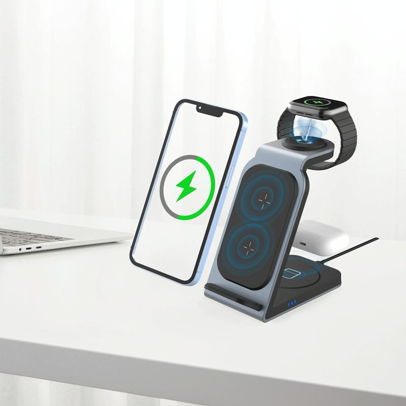3 In 1 Vertical Metal Wireless Charger - Silver