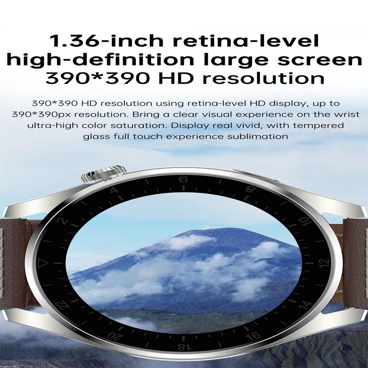 Waterproof Leather Smartwatch With Colour Display - Brown