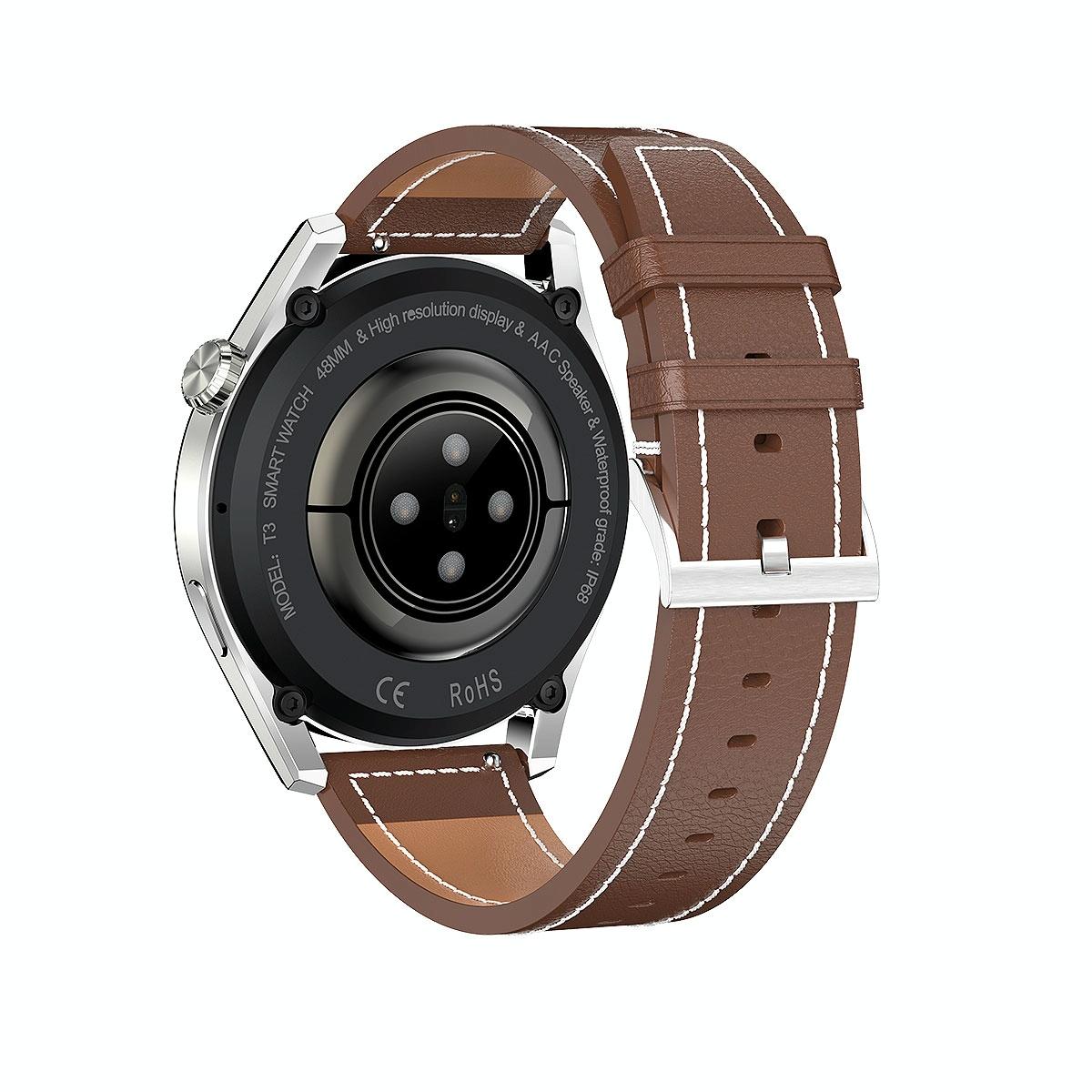 Waterproof Leather Smartwatch With Colour Display - Brown