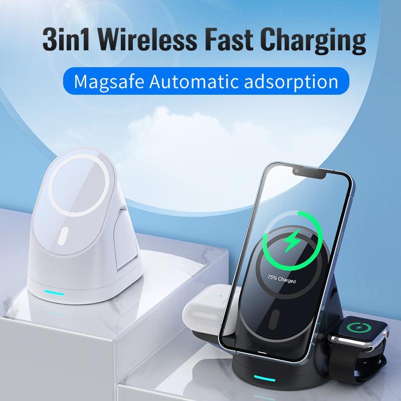 3 In 1 Magnetic Wireless Charging Bracket For Smartphone Iwatch Airpods - White