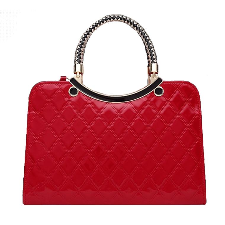Diamond Pattern Leather Handbag with Hanging Ornaments - Women - Red