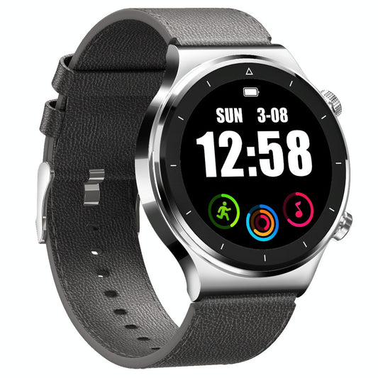 1.28 Inch Touch Colour Screen Smart Watch Black - Leather Silver