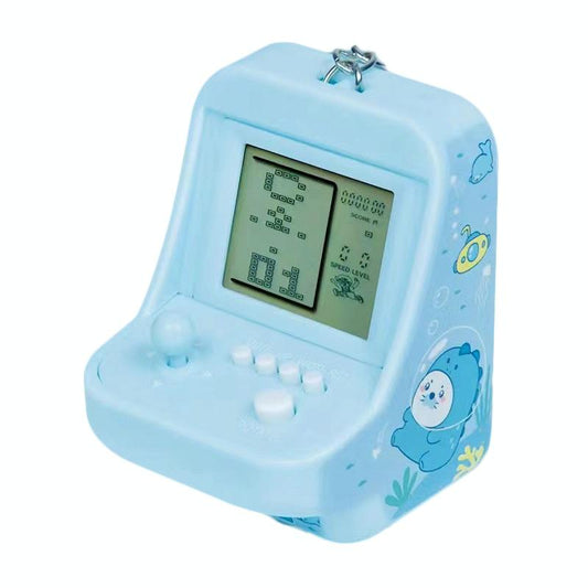 Mini Arcade Game Keychain - Portable Building Block Toy - Blue