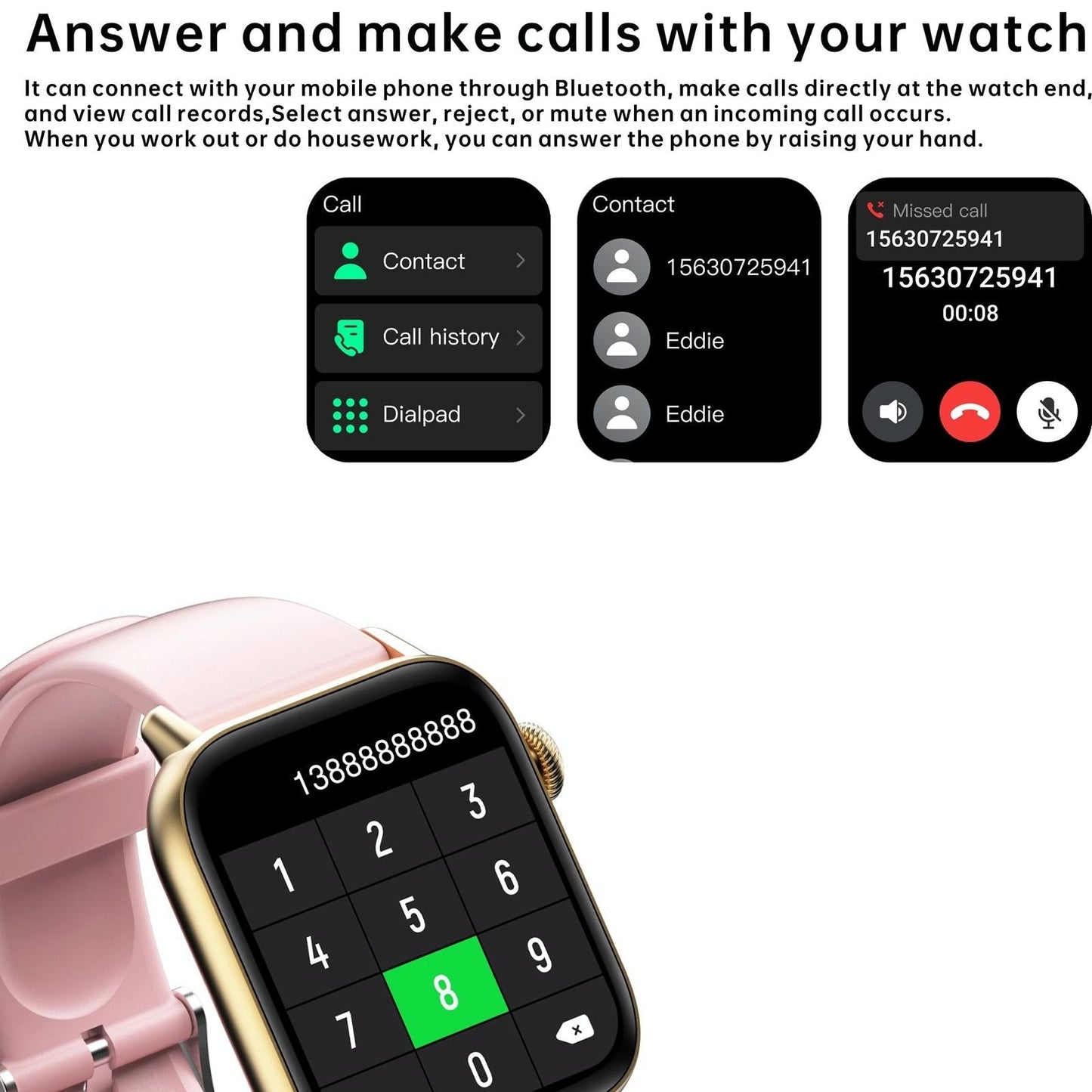 1.83 Inch Bt5.2 Smart Sport Watch Support Sleep / Heart Rate / Blood Oxygen / Temperature / Blood Pressure Health Monitor - Black + Pink
