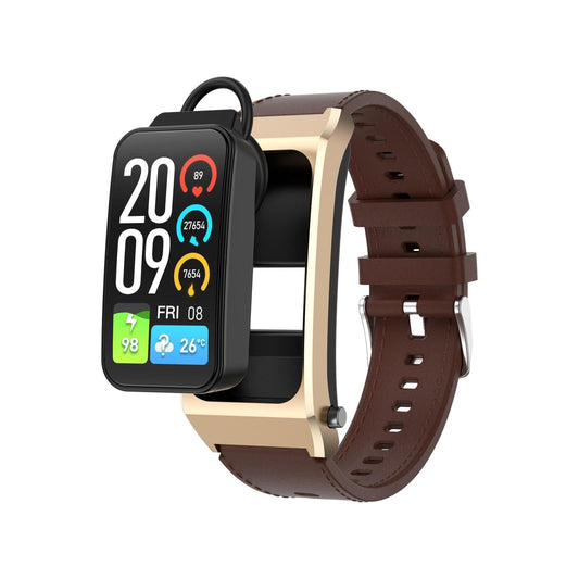 1.98 Inch 2 In 1 Bluetooth Earphone Smart Watch With Ecg & Nfc Support - Brown