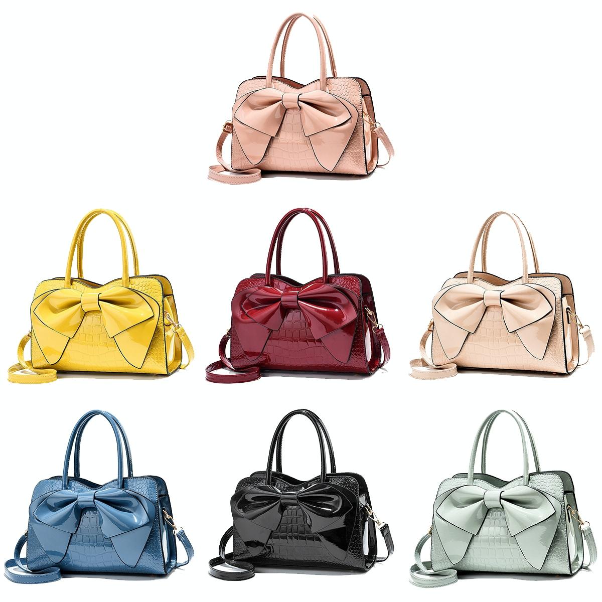 Leather Ladies Handbag - Bright Bow Design - Red Wine