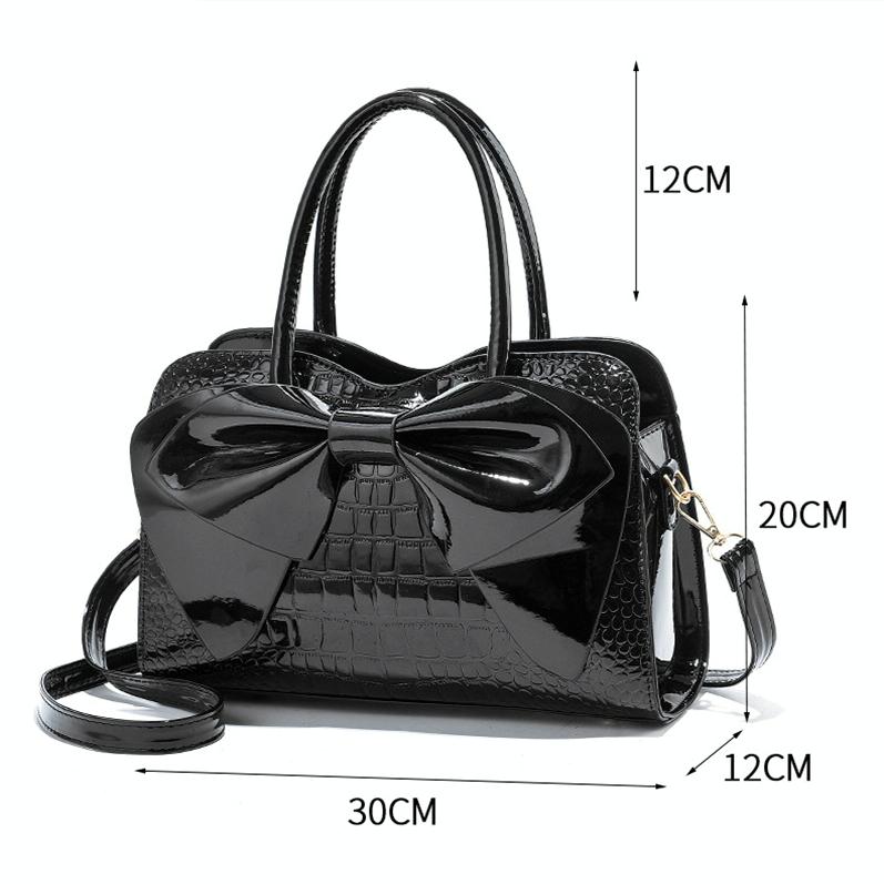 Leather Ladies Handbag - Bright Bow Design - Red Wine