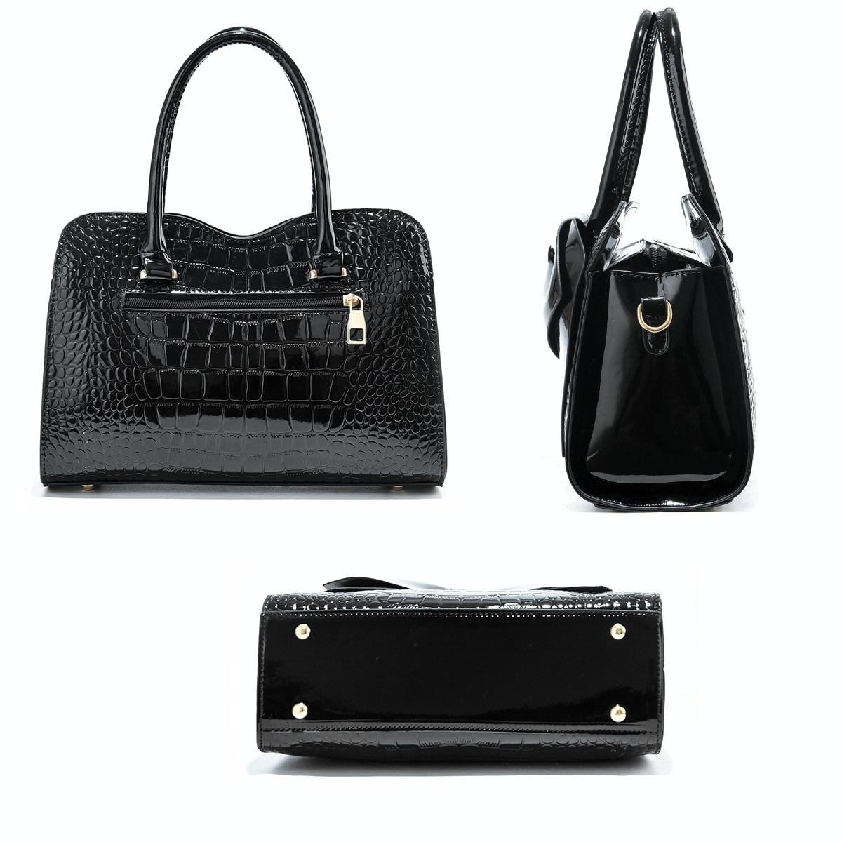 Leather Ladies Handbag - Bright Bow Design - Red Wine