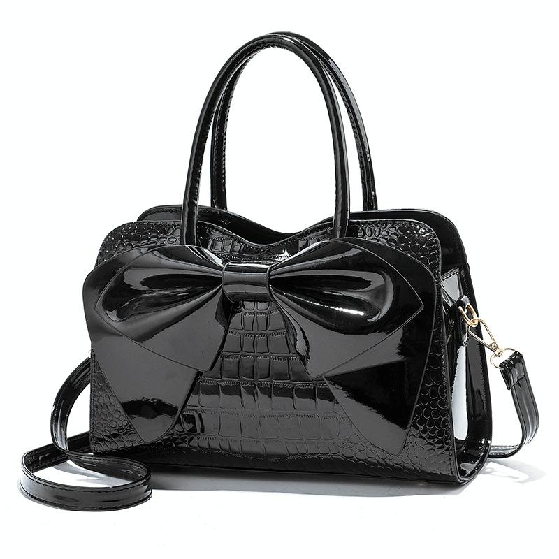 Leather Ladies Handbag - Bright Bow Design - Red Wine