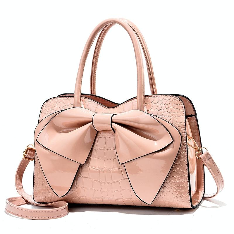 Leather Ladies Handbag - Bright Bow Design - Red Wine