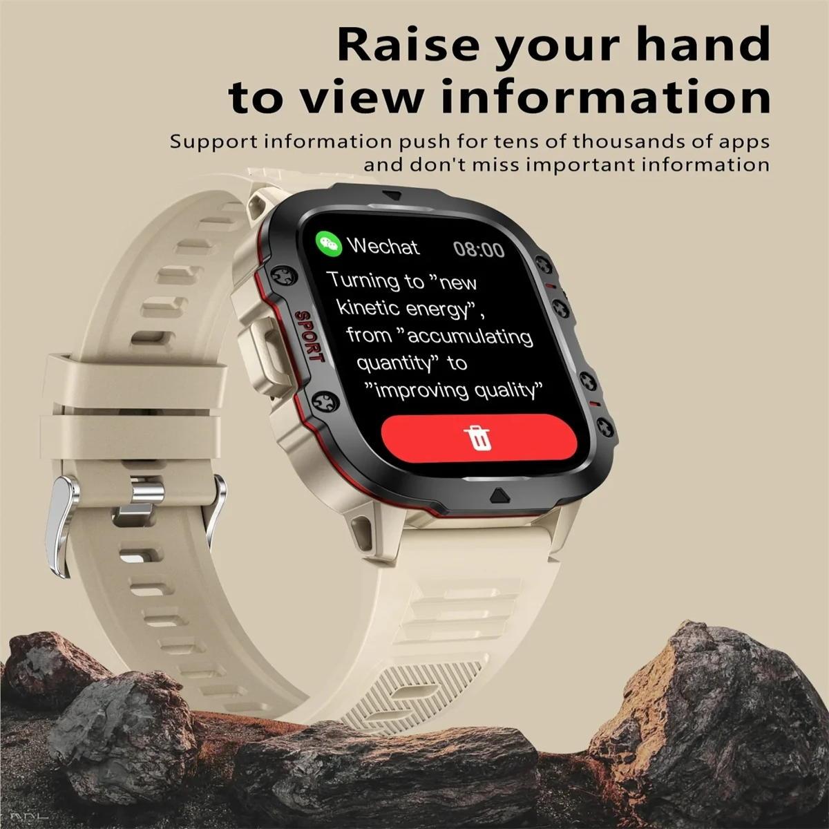 1.96 Inch Colour Screen Smart Watch Silicone Strap Support Bluetooth Call - Khaki