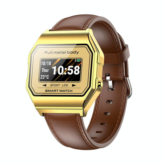 Leather Band Smartwatch With Waterproof Colour Screen - Gold
