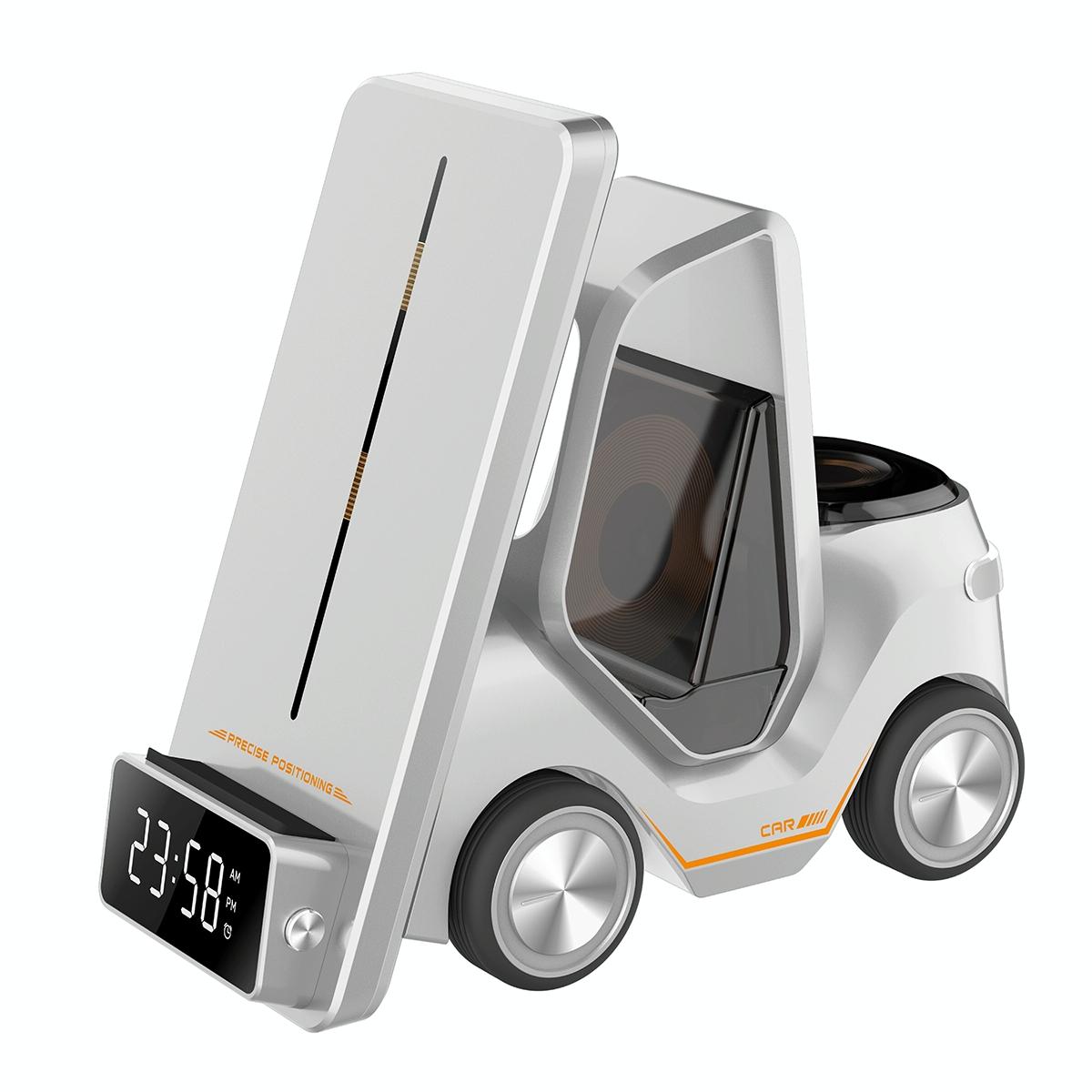 5 In 1 Car Desktop Alarm Clock With Wireless Charging - Gray