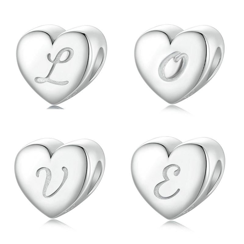 925 Sterling Silver Platinum Plated Love Letters Diy Beads In - O