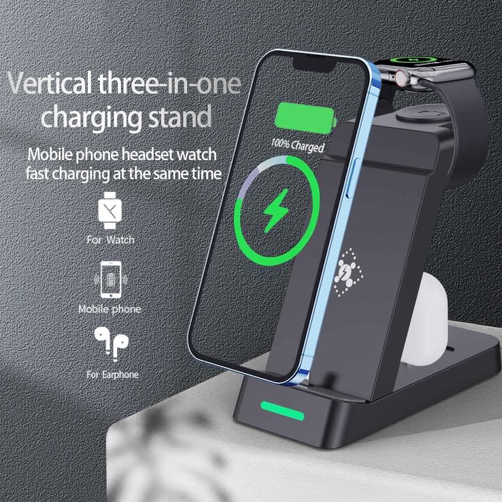 18W 3 In 1 Wireless Charger Stand For Iphone & Apple Watch - White