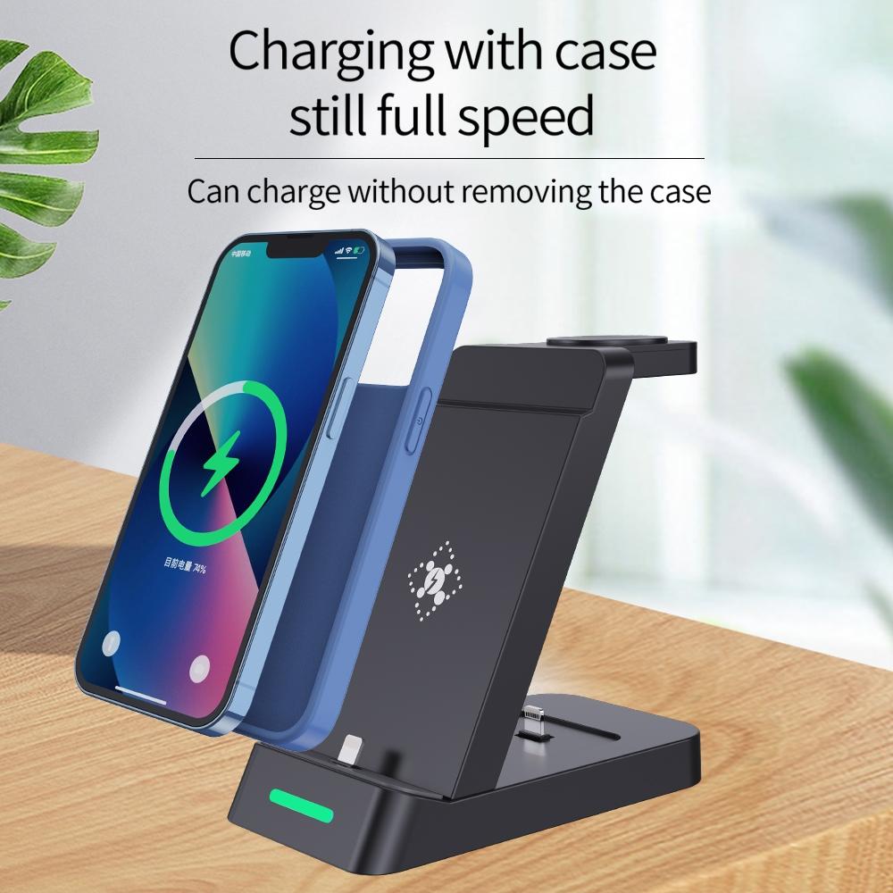 18W 3 In 1 Wireless Charger Stand For Iphone & Apple Watch - White