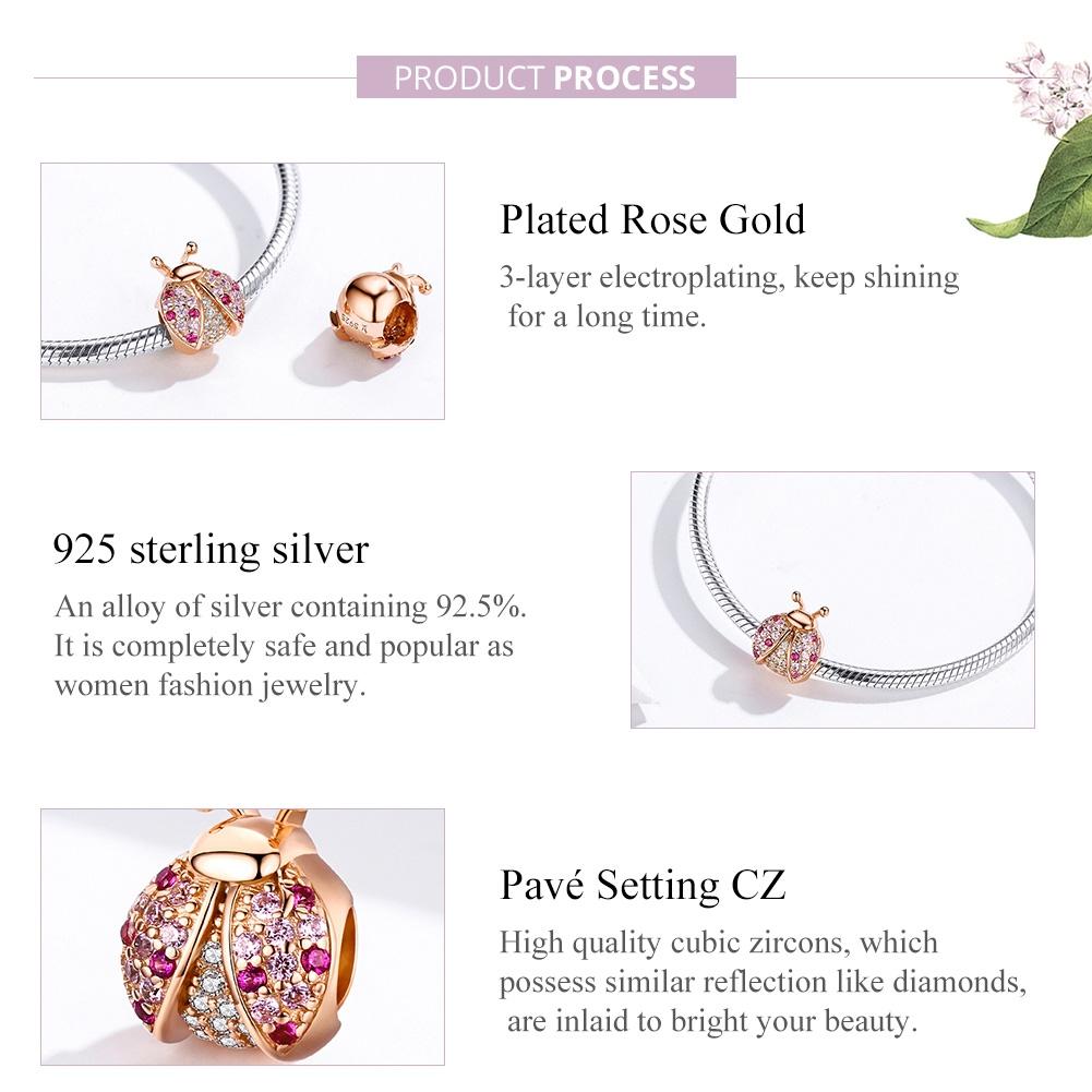 925 Sterling Silver Zircon Ladybug Bracelet / Necklace Set - Rose Gold