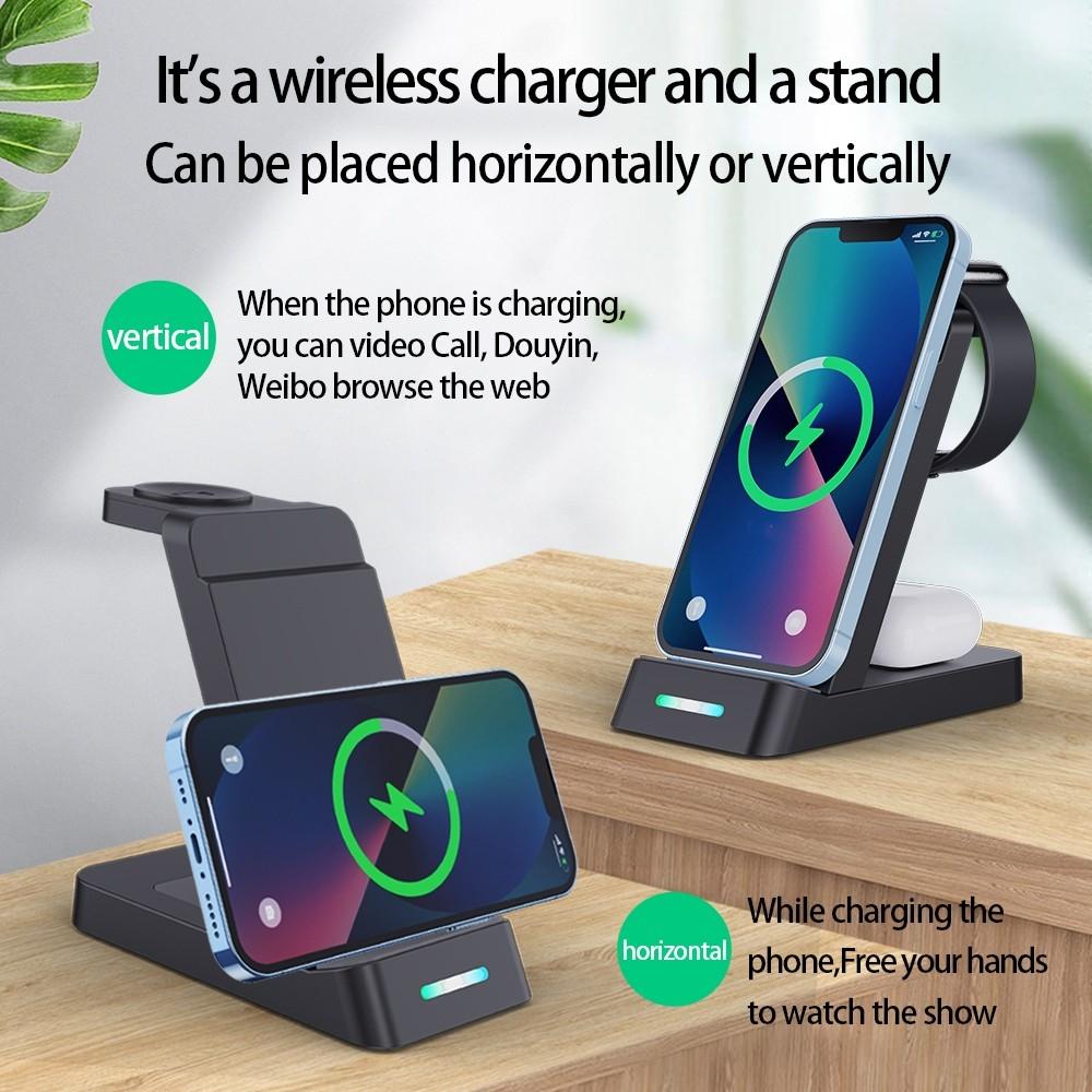 15W Qi Wireless Charger Stand For Iphone Iwatch Airpods - White