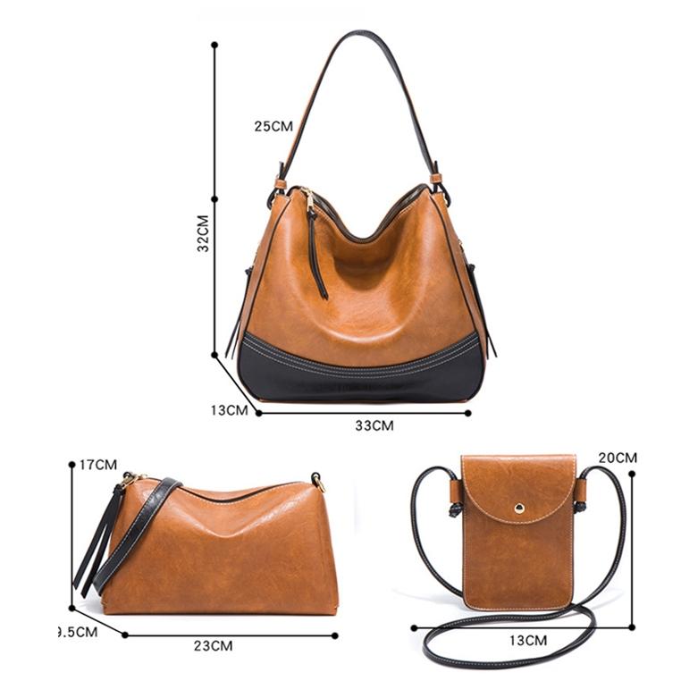 Large Capacity Diagonal Handbags - 4 in 1 Colour Block Leather Bags - Black