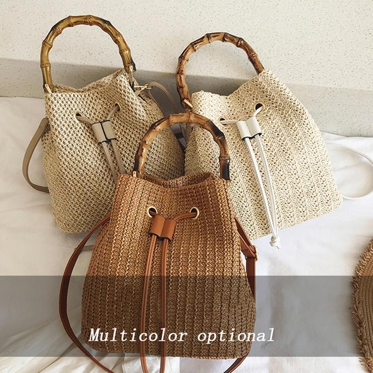 Handwoven Bamboo Bucket Bag - Shoulder / Messenger Style - Khaki