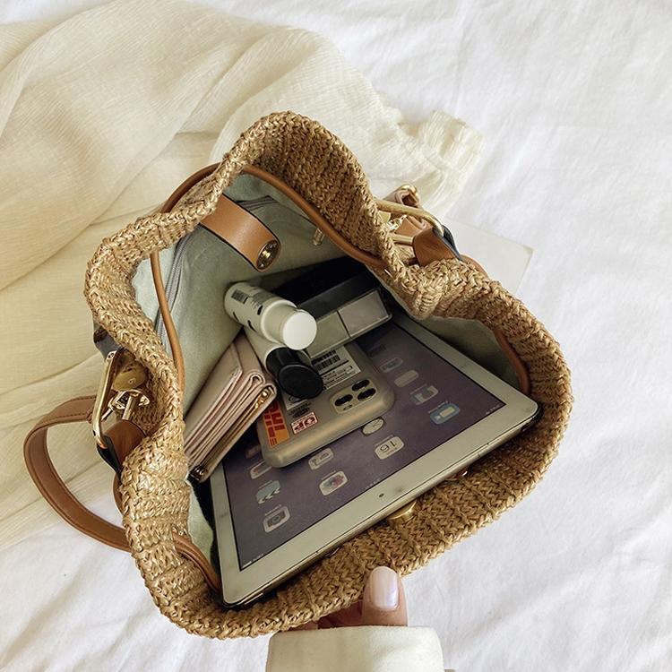 Handwoven Bamboo Bucket Bag - Shoulder / Messenger Style - Khaki