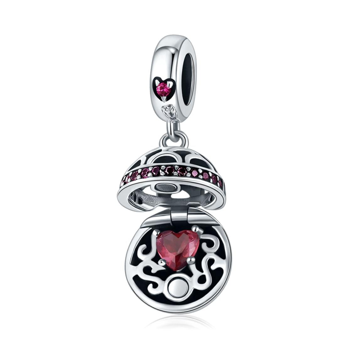 925 Sterling Silver Surprise Love Pendant For Diy Bracelets & Necklaces - Red