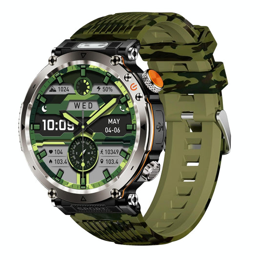 Waterproof Smart Watch With Flashlight Banknote Detector And Compass - Camo - Army Green