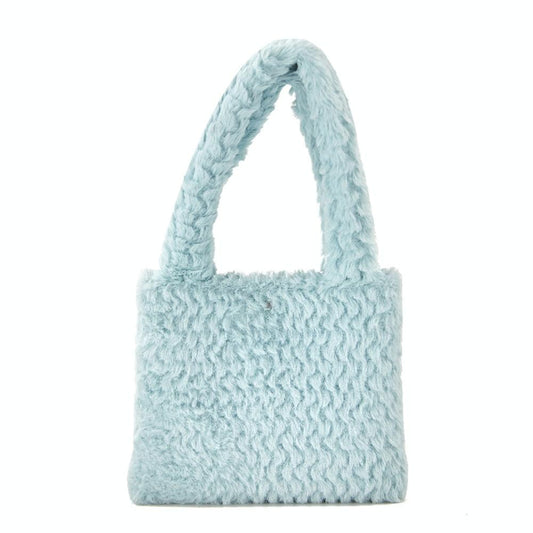Small Plaid Handbag in Plush Material - Sky Blue