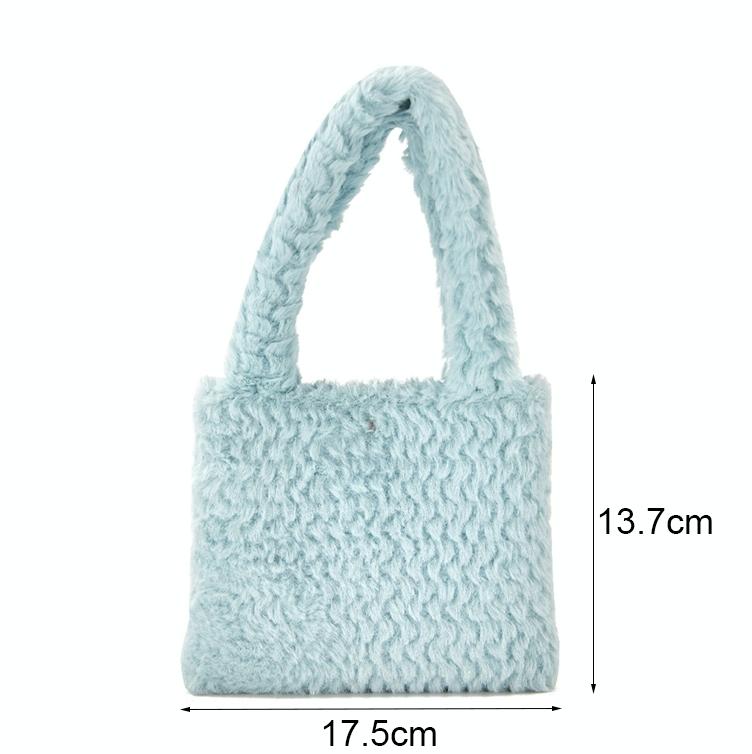 Small Plaid Handbag in Plush Material - Sky Blue